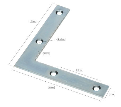 UHLOVÝ ROH NA OKNÁ DVERE 75X75X12 MM 25KS