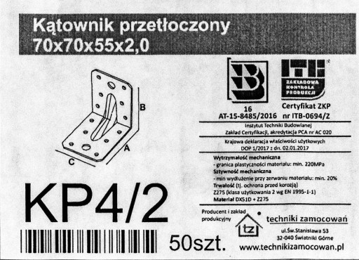 Spojka Tesársky štvorhran 70x70x55x2,0mm KP4/2