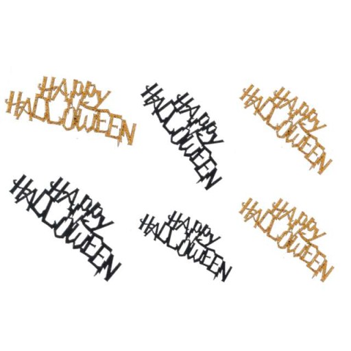 drevené KONFETTI HAPPY HALLOWEEN zlatej a čiernej farby