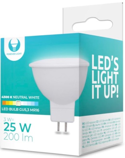 LED reflektorová žiarovka MR16 3W 12V neutrál