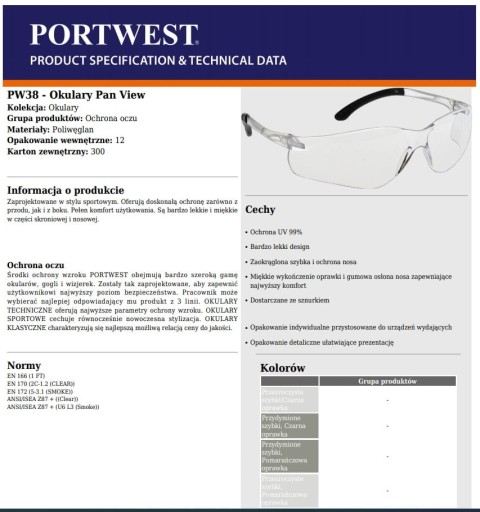 Pracovné bezpečnostné okuliare Portwest ŠTANDARDY PW38CLR