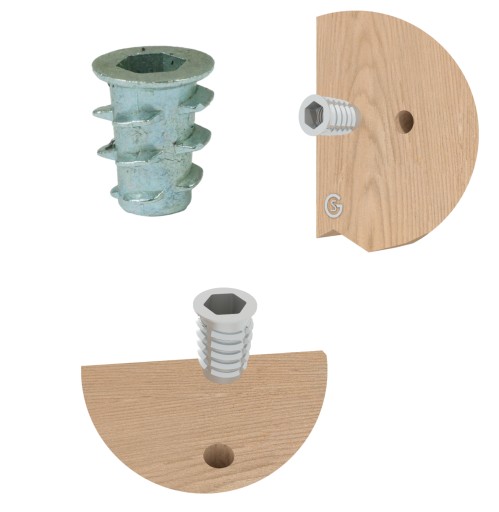 10x nástrčná oceľová nábytková vložka M4 x 10 mm skrutkovaná do dreva, typ DC