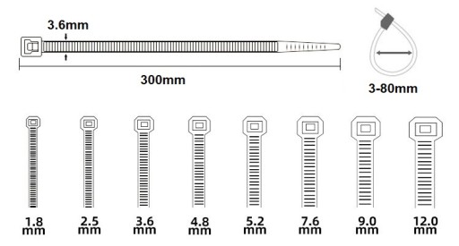 KABELOVÉ VIAZAČKY ČIERNA 300x3,6mm 100 ks