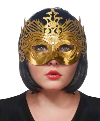 Zlatá benátska maska s ornamentom Karneval Silvester, 1 ks