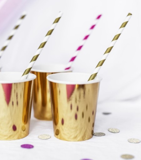 PAPIEROVÉ SLAMKY, zlaté slamky na pitie, 10 ks, PRÚŽKY, pastelové narodeniny