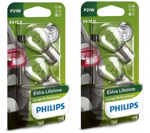 Žiarovka Philips 12V P21W 21W LongLife EcoVision 3xLife – SADA 4 kusov