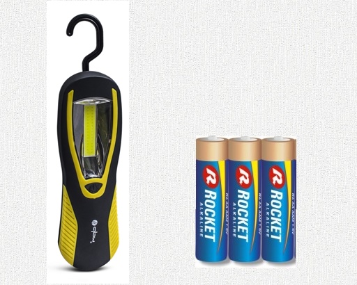 Prenosná COB LED baterka 250lm háčikový magnet 3xAA čierna/žltá DPM