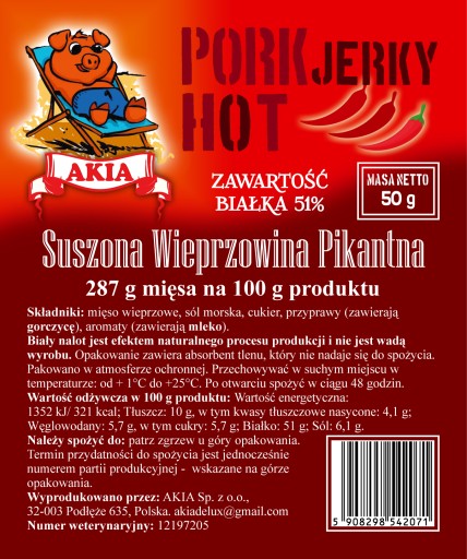 Sušené pikantné bravčové 50G, AKIA Jerky