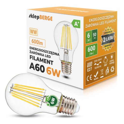LED E27 6W Edison retro dekoratívna vláknová žiarovka