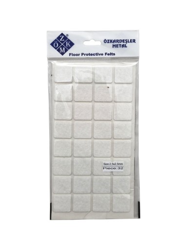 Plstené podložky na biele stoličky 2,5 x 2,5 cm - 32 ks.