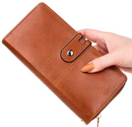 Elegantná kožená peňaženka s veľkou kapacitou, boho popruh, hnedá, módna pre ženy