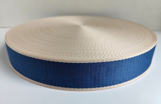 Páska, opasok 38 mm, bavlnený popruh, krémový prúžok - denim