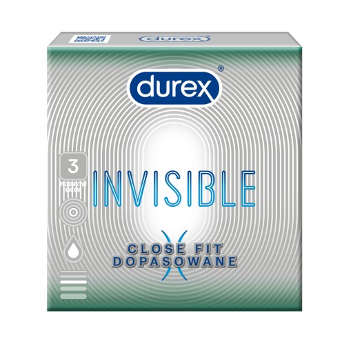 DUREX INVISIBLE priliehavé kondómy, slim fit kondómy, 3 ks