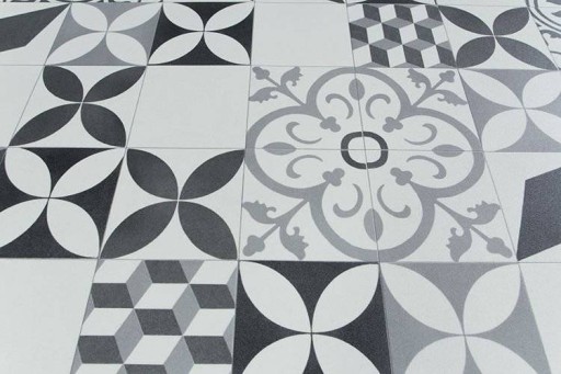 šírka 3 m ŠEDÝ PVC KOBEREC BINGO KOCKY PATCHWORK MOZAIKA BOHO ŠTÝLU