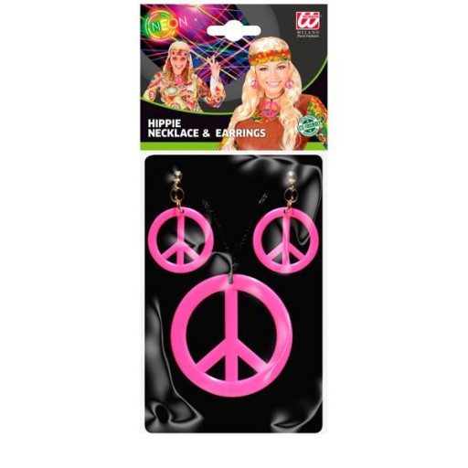 WOODSTOCK HIPPY ŠPERK RUŽOVÝ PRÍvesok + NÁUŠNICE