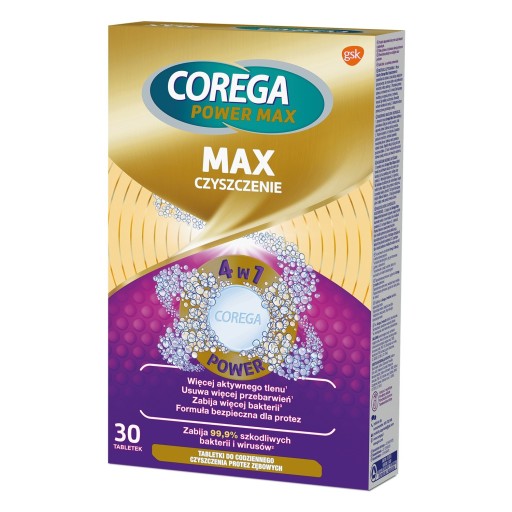 Tablety Corega Power Max na denné čistenie zubných protéz 30 ks
