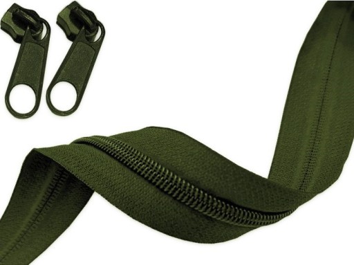 Zipsová páska 3mm ŠPIRÁLA Zips OLIVOVÁ 5m + 10 zips