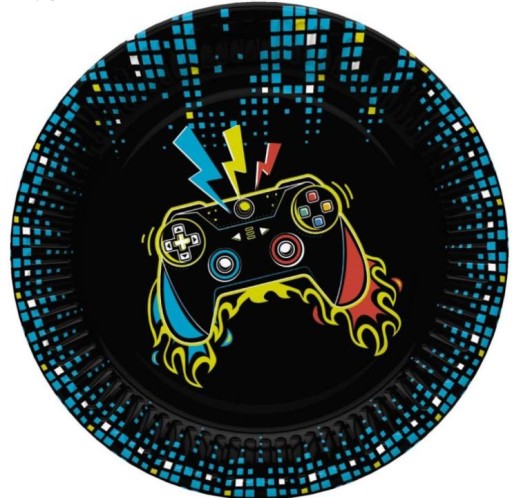 Súprava PLATES poháre obrúsky Play Joystick Pad Ø18cm 8 kusov pre hráča