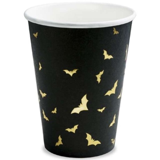 HRNČKY čierne so zlatými BATKY na HALLOWEEN Sv. Ondreja 220ml 6 ks