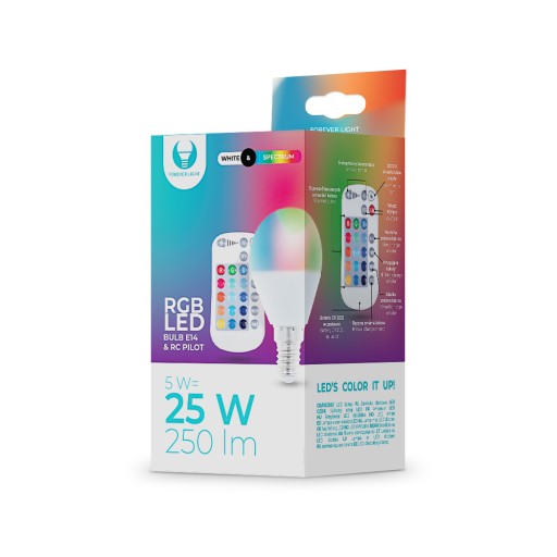 LED žiarovka, malý závit E14, farebné RGB + teplá 5W