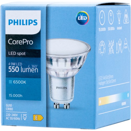 LED ŽIAROVKA GU10 4,9W 50W 6500K 120° 550lm PHILIPS