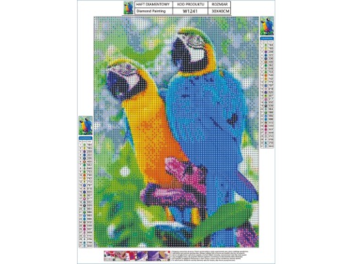Diamantové vyšívanie DVA PAPAGÁJE Diamantové maľovanie MOSAIC 5D 30x40 Aplikátor