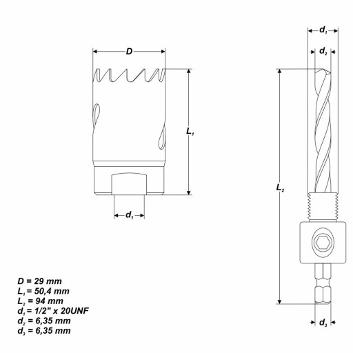 Sada - Bimetalová dierová píla pr. 29 mm + adaptér