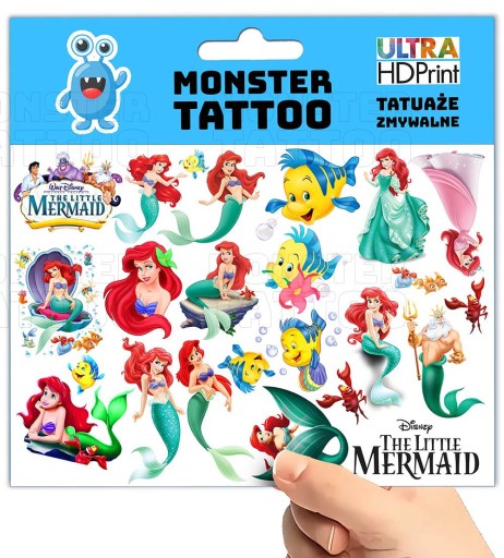 UMÝVAJÚCE TETOVANIE PRE DETI ORIGINÁLNE VZORY MALEJ MORSKEJ VÍLY ARIEL
