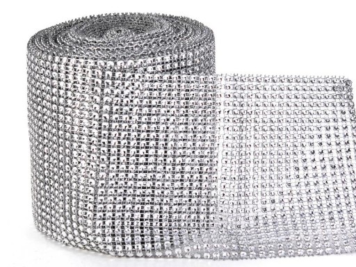 Stuha 9 m x 12 cm, šedá so strieborným zirkónom