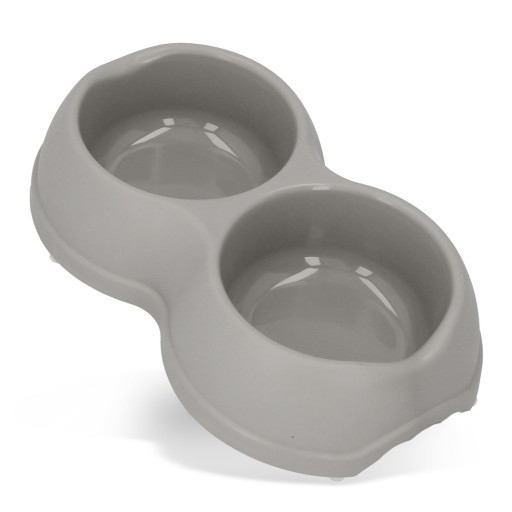 Dvojitá plastová miska pre psov a mačky M, 0,5L, šedá, 26x15cm,