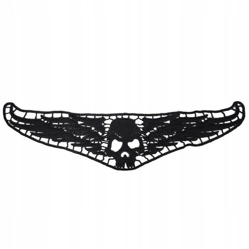 Čierna nášivka na golier Skull, vyšívaná, 32 cm