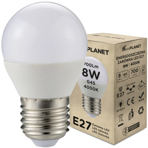 LED žiarovka E27 G45 8W 705lm NEUTRÁLNA guľa 4000K