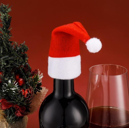 10 kusov dekoračných SANTA ČIAPKOV na fľaše, VIANOČNÁ DEKORÁCIA