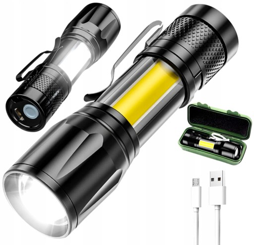 VÝKONNÉ MALÉ MEGA TAKTICKÉ COB ZOOM NABÍJACIE SVETLO NA KAMPOVANIE LED USB