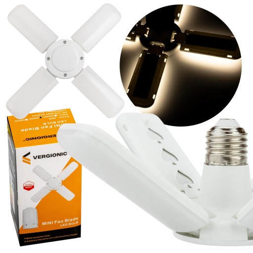 Štvorramenná E27 sklopná LED lustrová žiarovka, plochá, 17W, 6500K, biela