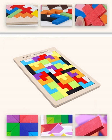 Puzzle Drevené kocky Montessori Tetris Puzzle