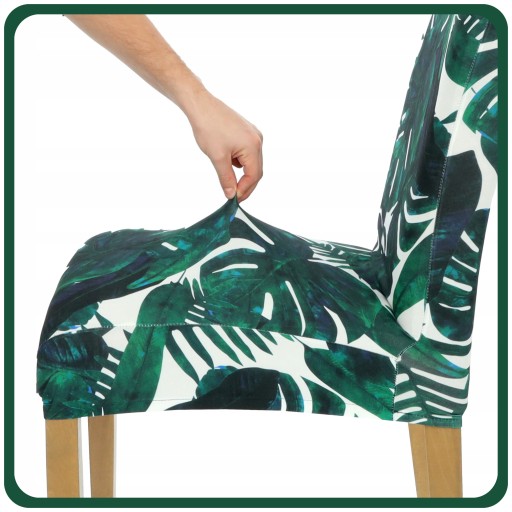 POTAH NA STOLIČKU MONSTERA, ZELENÉ PALMOVÉ LISTY, PRUŽNÉ VZORY