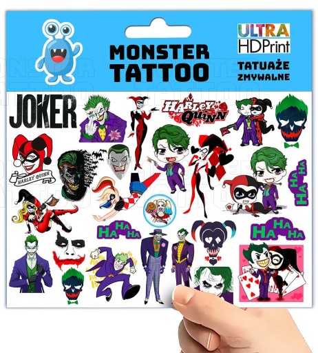 UMÝVAJÚCE DOČASNÉ TETOVANIE PRE DETI DETSKÝ JOKER ORIGINÁLNE DIZAJNY