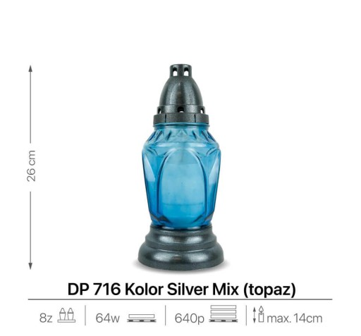 Sklenená sviečka 26 cm modrá DP716 s vložkou
