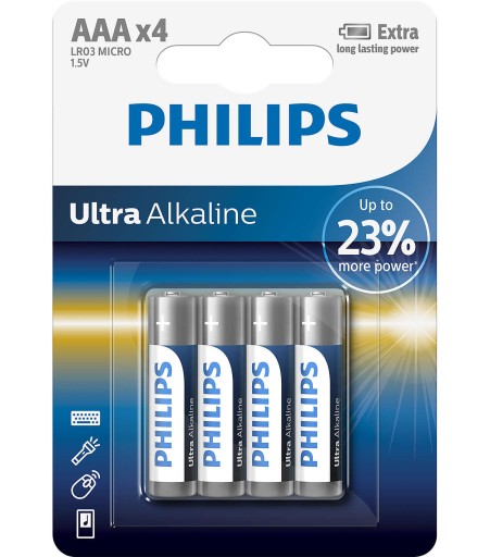 Batérie AAA 1,5V LR03 extra dlhé Philips 4 ks.