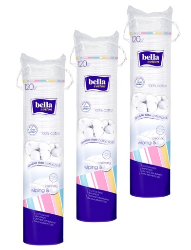 BELLA BAVLNENÉ KOZMETICKÉ VLOŽKY okrúhle 3x120ks