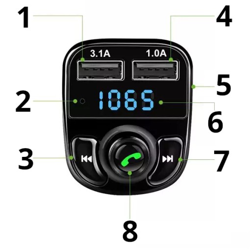 FM vysielač, Bluetooth MP3 nabíjačka 2x USB
