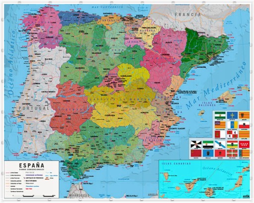 Nástenný plagát Španielska verzia Mapa Španielska 50x40