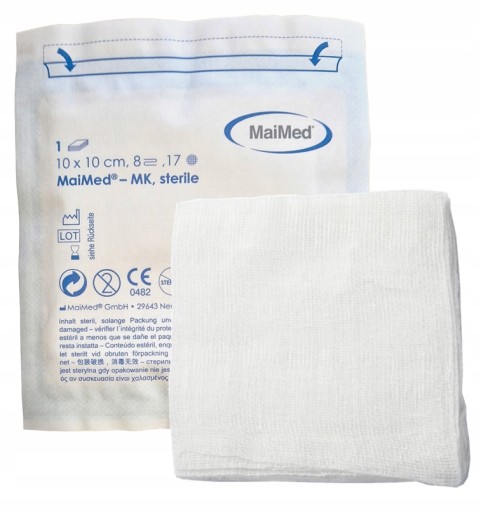 STERILNÝ KOMPRES Z BAVLNY MERKY 10cmx10cm 8 vrstiev 17 nití 1PC MaiMed