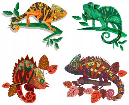NÁLEPKY NA BIELE FÓLIU NA NÁSTENNÝ NÁBYTOK GEKONS CHAMELEONY