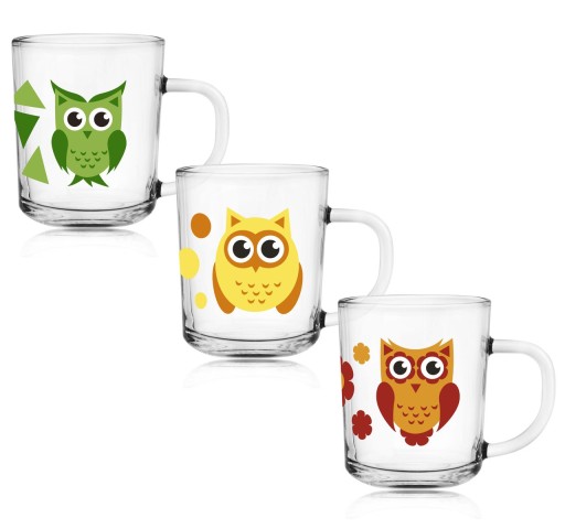 Sklenené hrnčeky Glasmark poháre Tola 200ml Mix Owls 3 ks