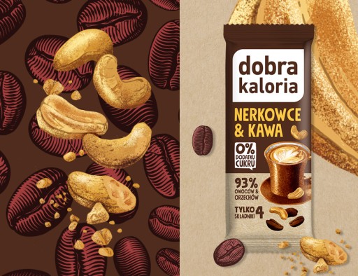 Zdravá tyčinka Kešu a káva Vláknina Datle Bez cukru Dobrá kalória