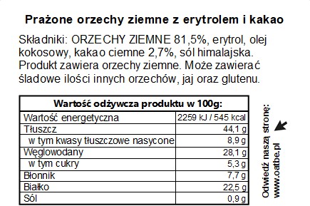 OATBE KETO Pražené arašidy s erytritolom a kakaom | Bez pridaného cukru |