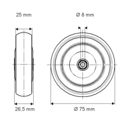 KOLESO fi 75 mm 75 kg pre vozíky / plošiny