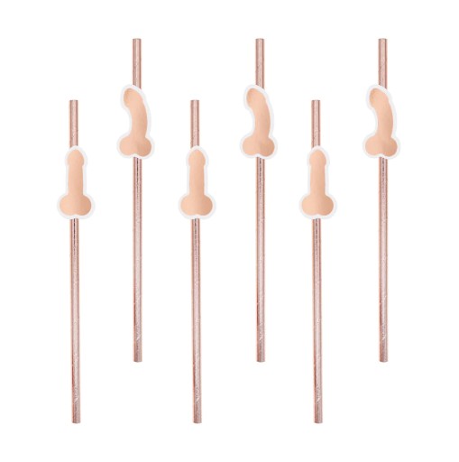 Rúrky Papierové slamky na slepačiu párty Peniski rose gold 8 ks